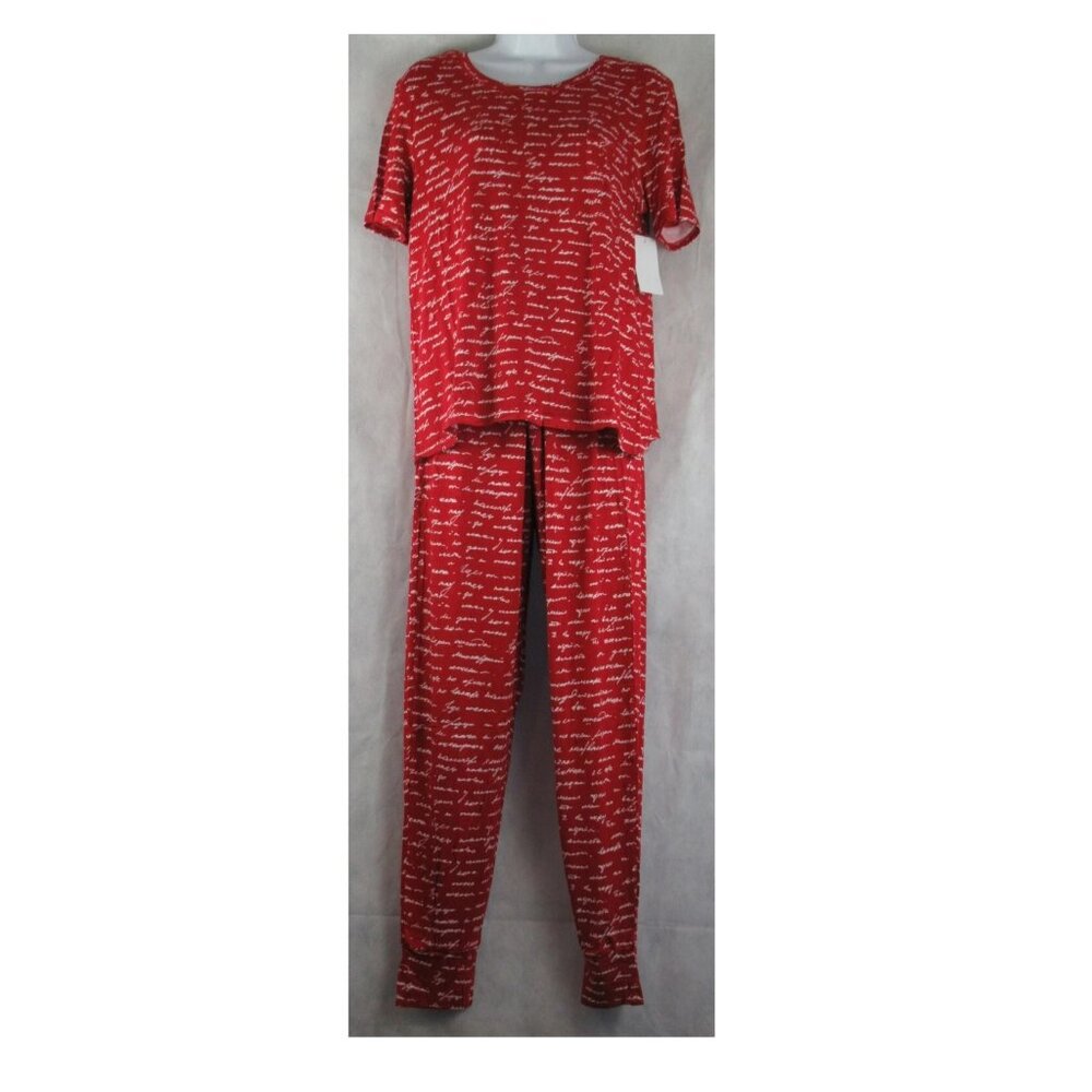 Honeydew Women's 2-Piece Short Sleeve Soft Rayon Pajama Set, Red Love, Medium